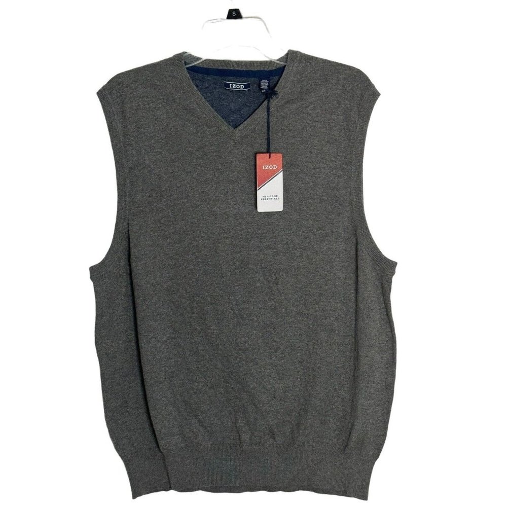 Mens Izod Heritage Essentials Fieldhouse Sweater Vest Size Large Gray. New
